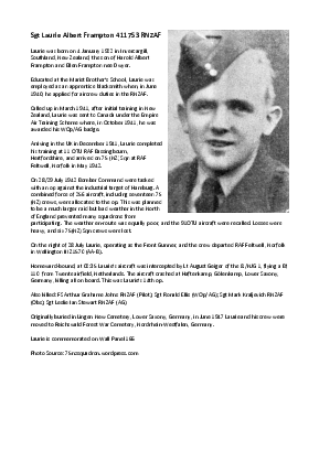A preview of a PDF biography for Frampton, Laurie Albert